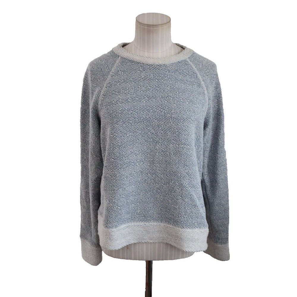 Faherty Sweater Womens M Crenwneck Long Sleeve Top Shirt Bells Blue White Knit